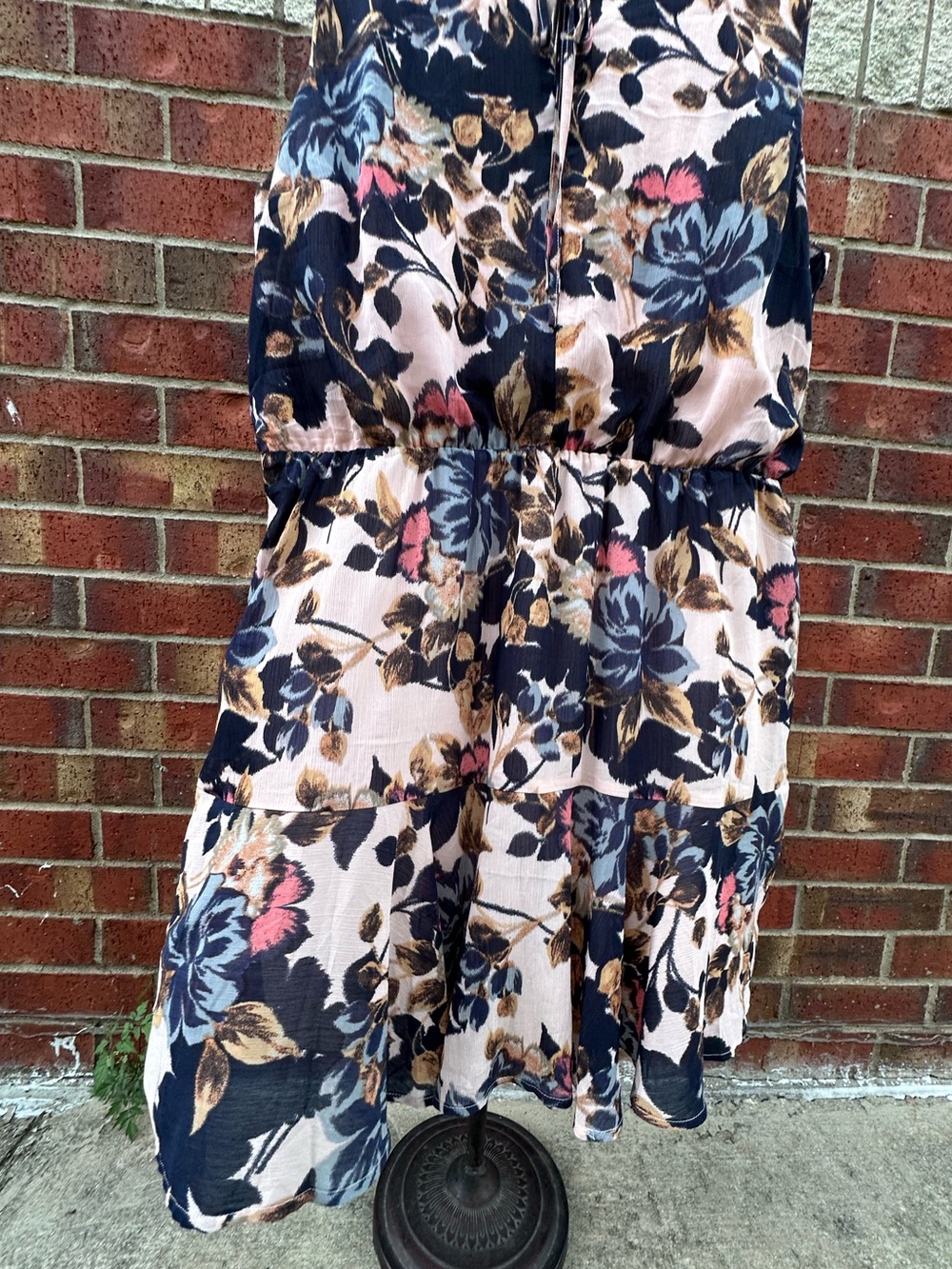Maurices Floral Sleeveless Midi Dress Pink Navy Soft Ruffle Bridal Feminine - Picture 9 of 12